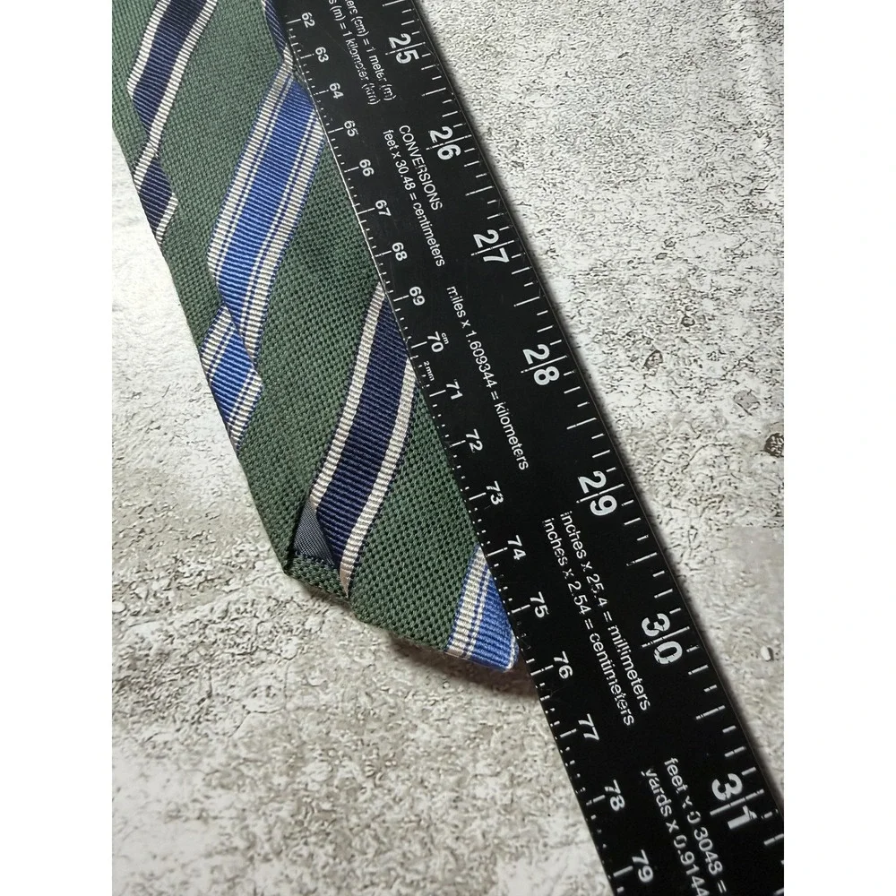 Banana Republic Silk Blend Tie Mens OS Green Striped Pointed Skinny Necktie